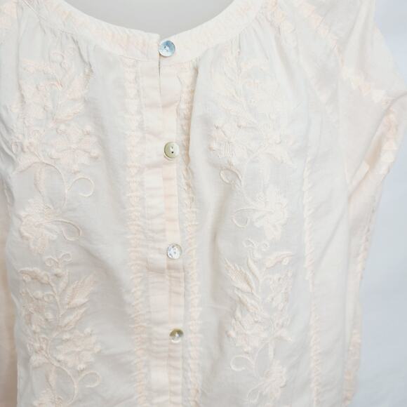 J Jill Cotton Light Weight Light Pink Long Sleeve Button Front Embroidery Blouse - Picture 9 of 13